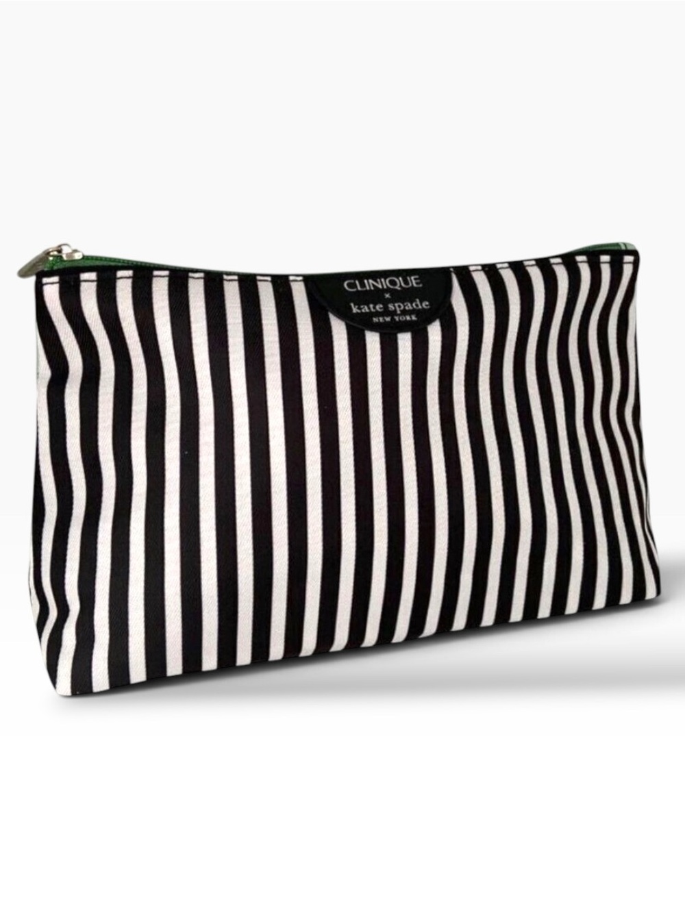 Clinique X Kate Spade Cosmetic Bag Black & White Stripes Green Polka Dots Zipper